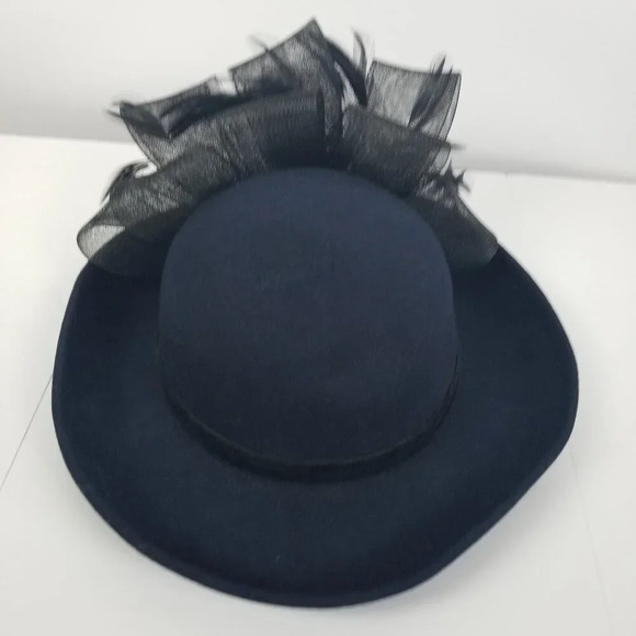 Vintage Bollman Hat Co. Blue Doeskin 100% Wool Felt Women's Blat Hat - Picture 1 of 8